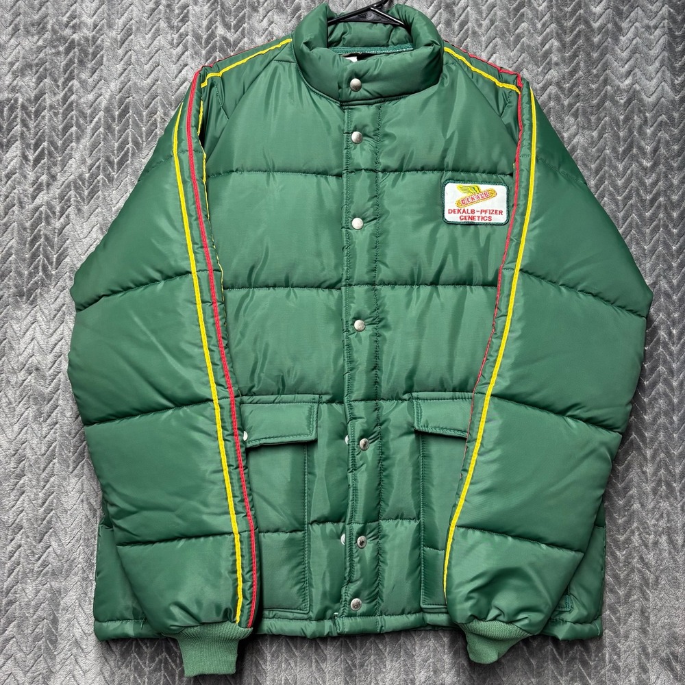 Swingster Puffer Jacket XL Green Excellent Vintage Dekalb Pfizer Genetics